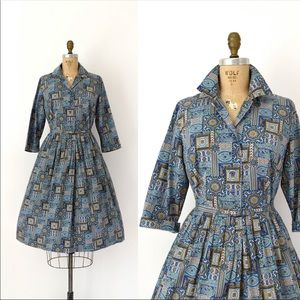 Vintage 50s Dress cotton shirt waist dress